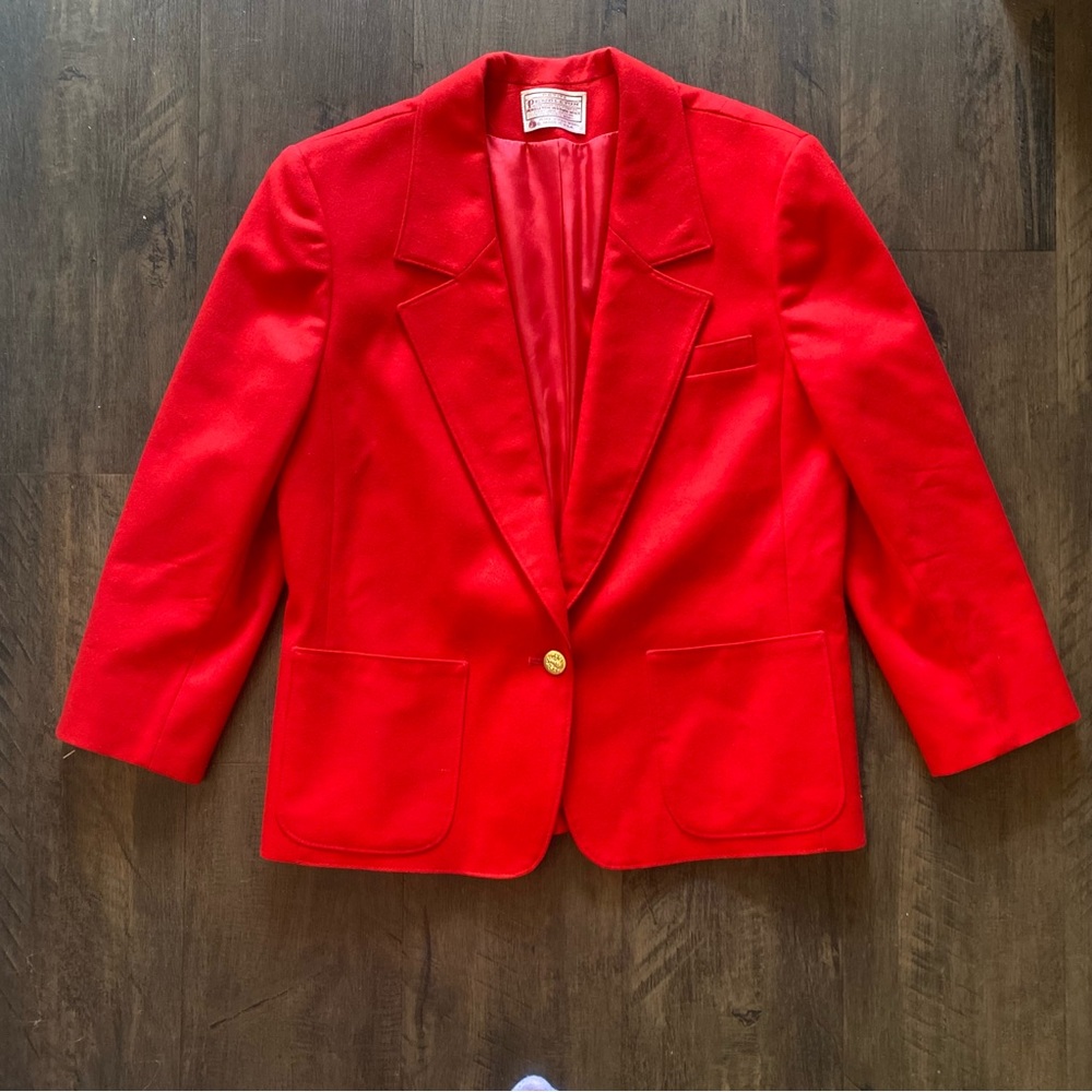 Vintage Pendleton Blazer Womens Size 12P Red 100% Virgin Wool Retro Petite Sz M